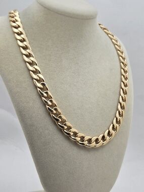Gold Tone Chunky Cuban Curb Chain Necklace 21" Statement Chain